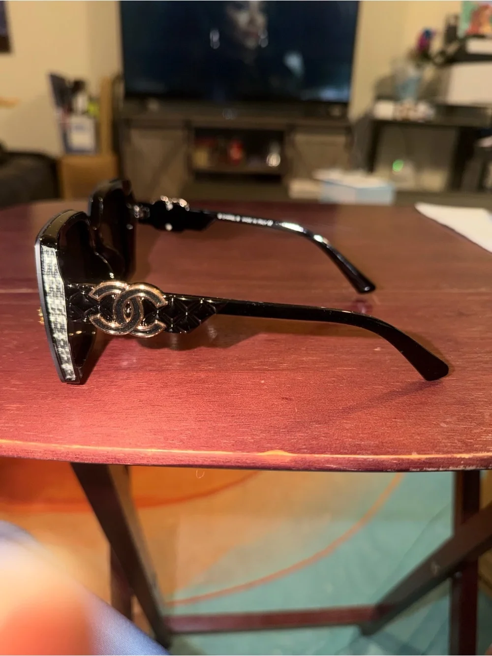 CHANEL Black Oversized Square Sunglasses with Gold CC Accents
